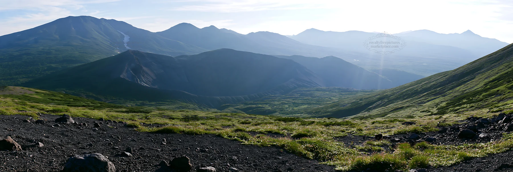 Light rays over Daisetsuzan alpine meadow in Japan - AI-generated stock image