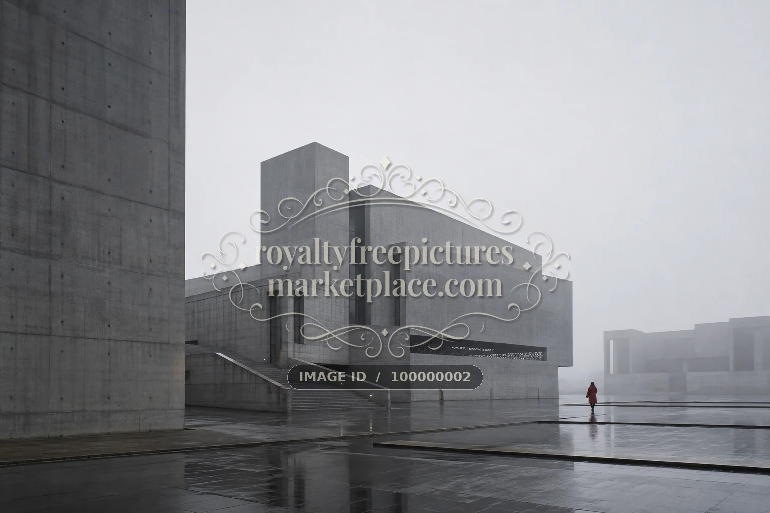 Brutalist Museum in Morning Fog