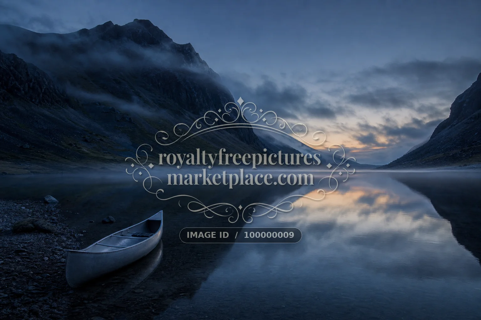 Canoe on an Alpine Lake at Blue Hour
