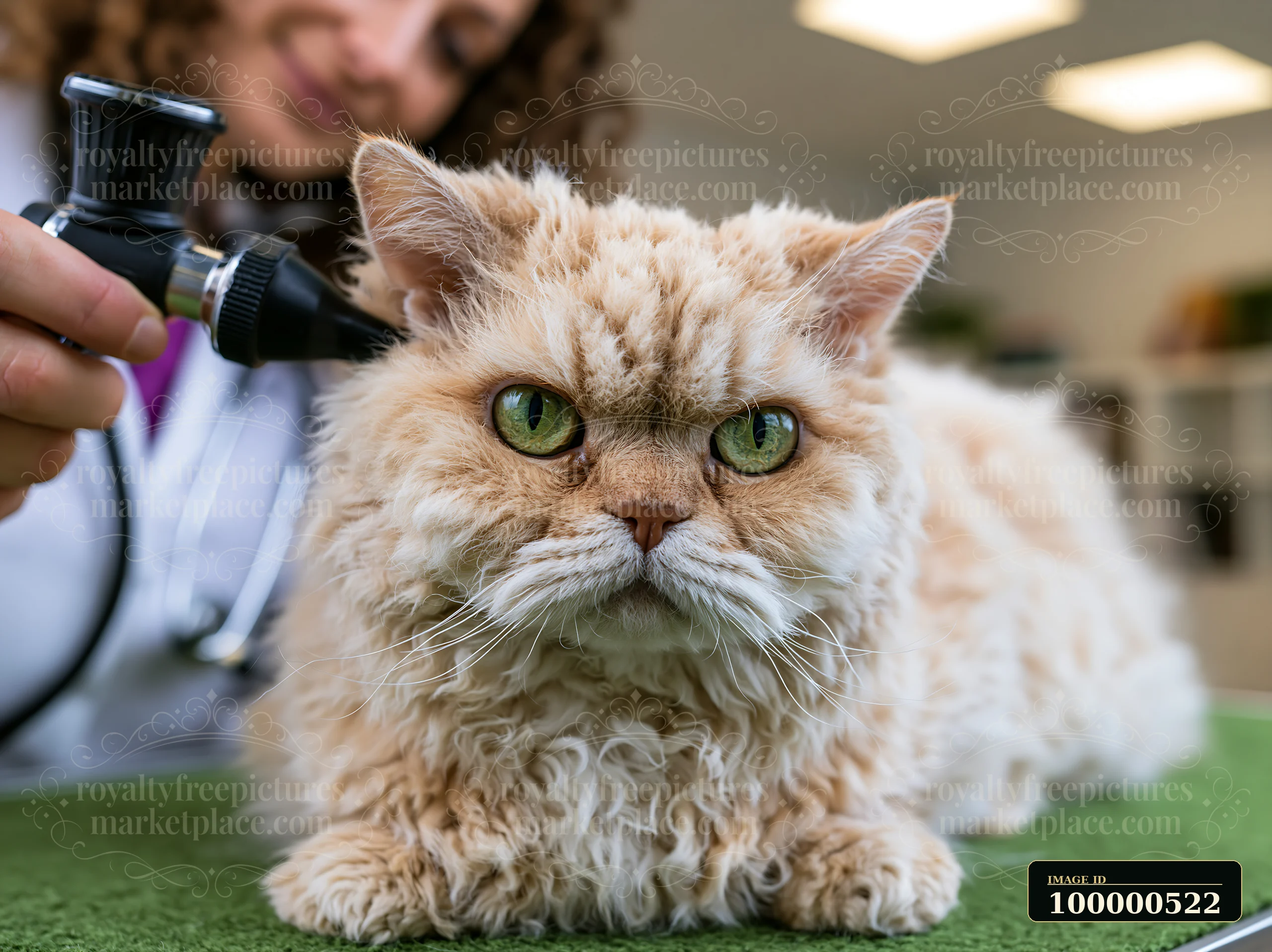 A rare cat breed receives a veterinary examination at a clinic.