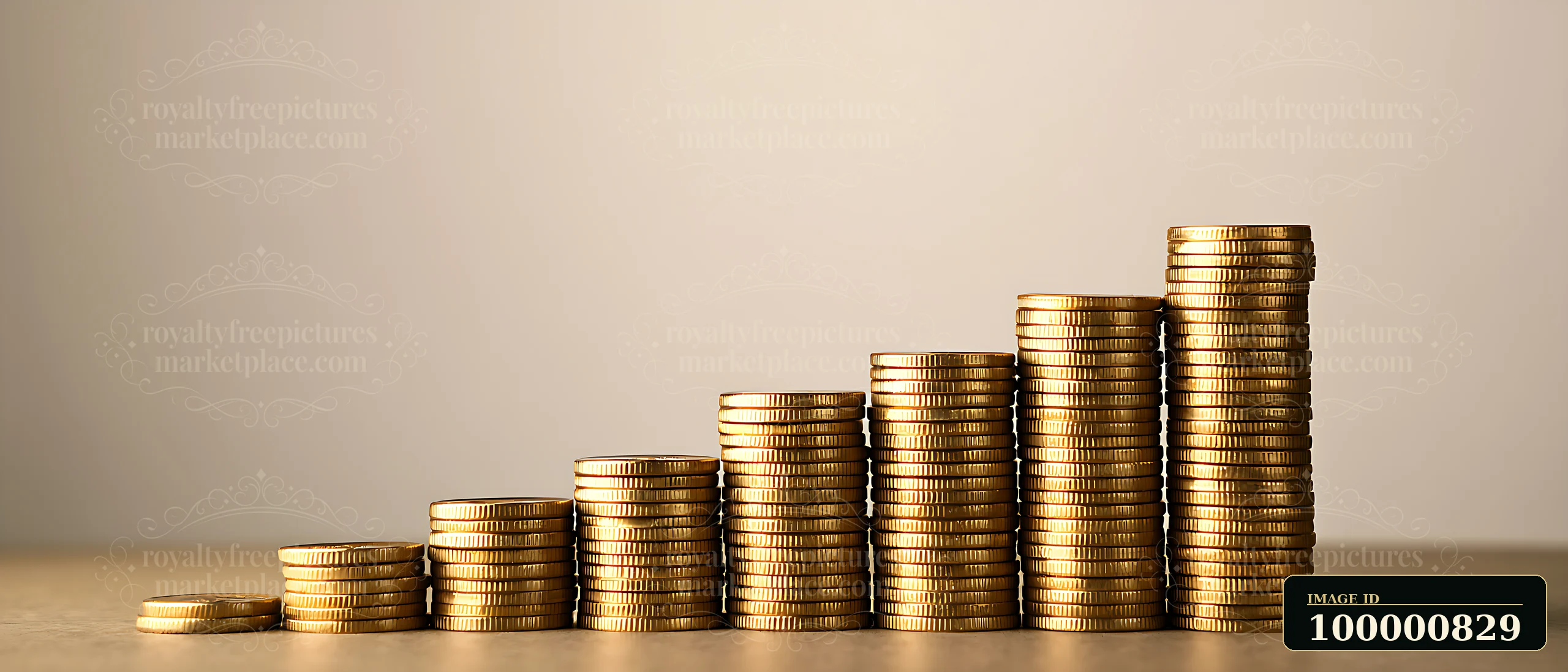 Several stacks of coins arranged in increasing order illustrate financial growth and investment.