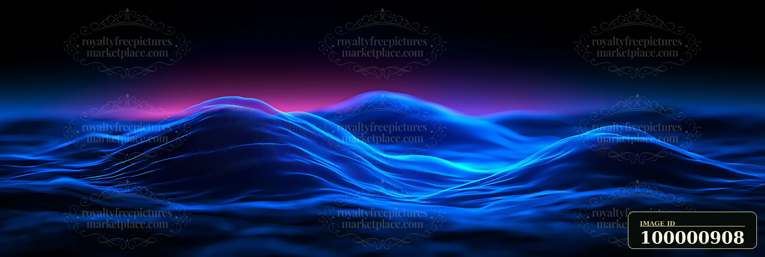 Stylized mountains in shades of blue with hints of purple in the background, creating a modern and digital art feel.