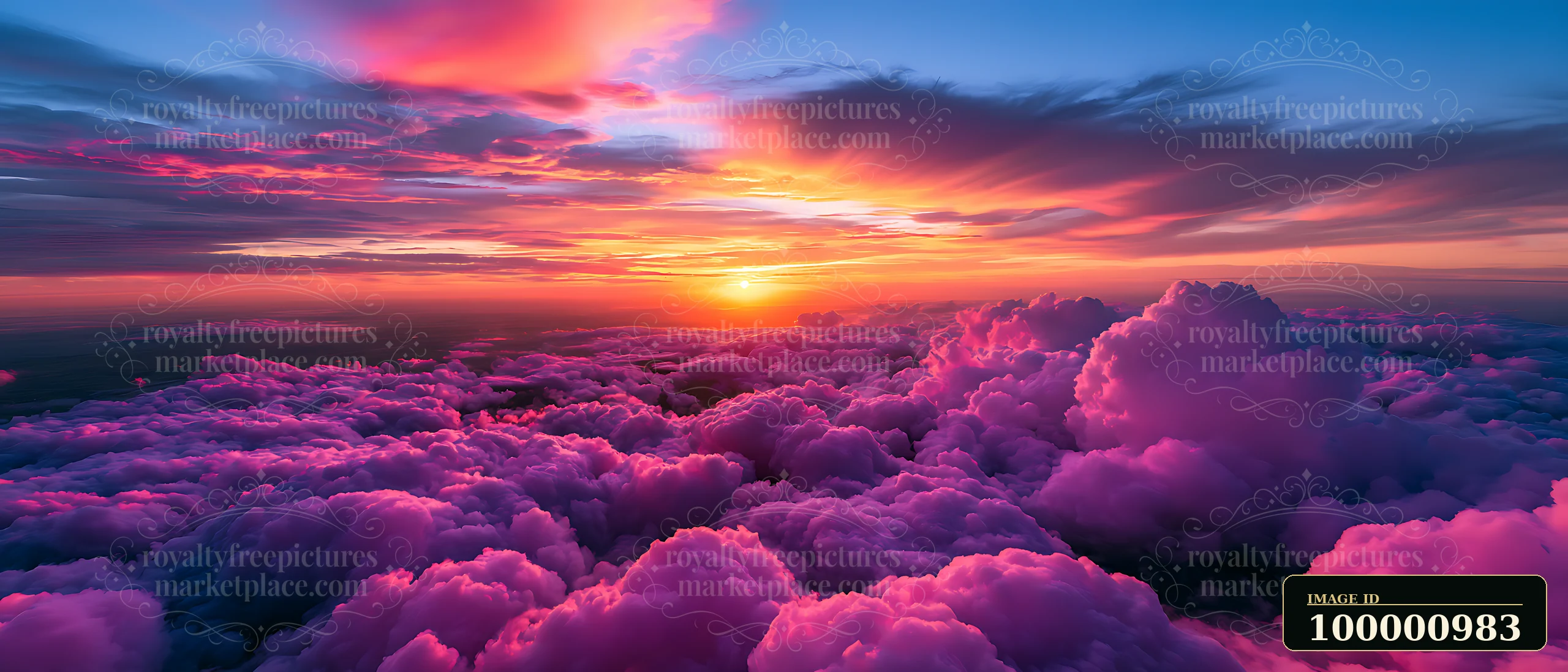 Bright sunset shines over fluffy clouds, creating a beautiful landscape in the sky.