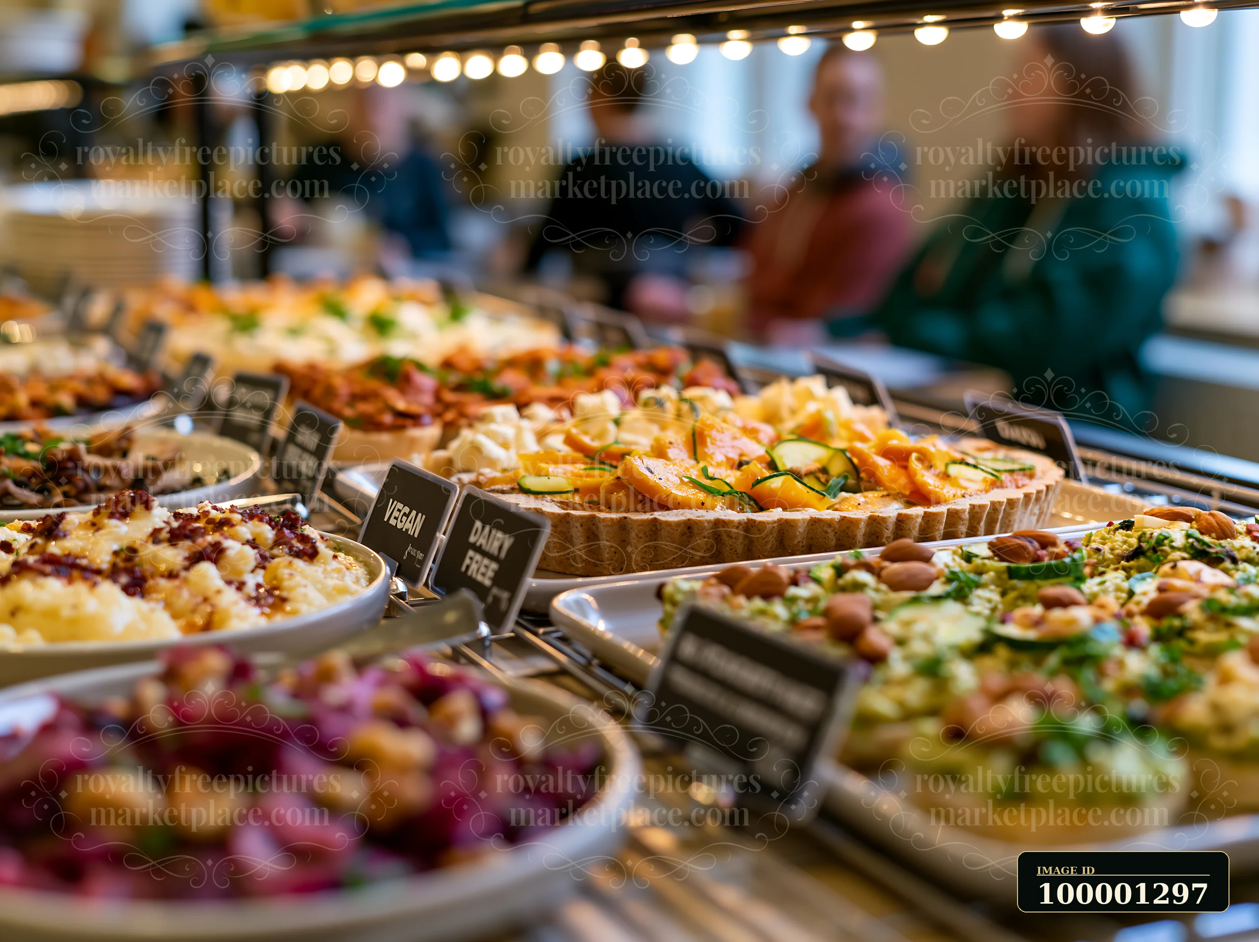 This buffet with dietary labels features a variety of food dishes clearly marked for dietary needs.