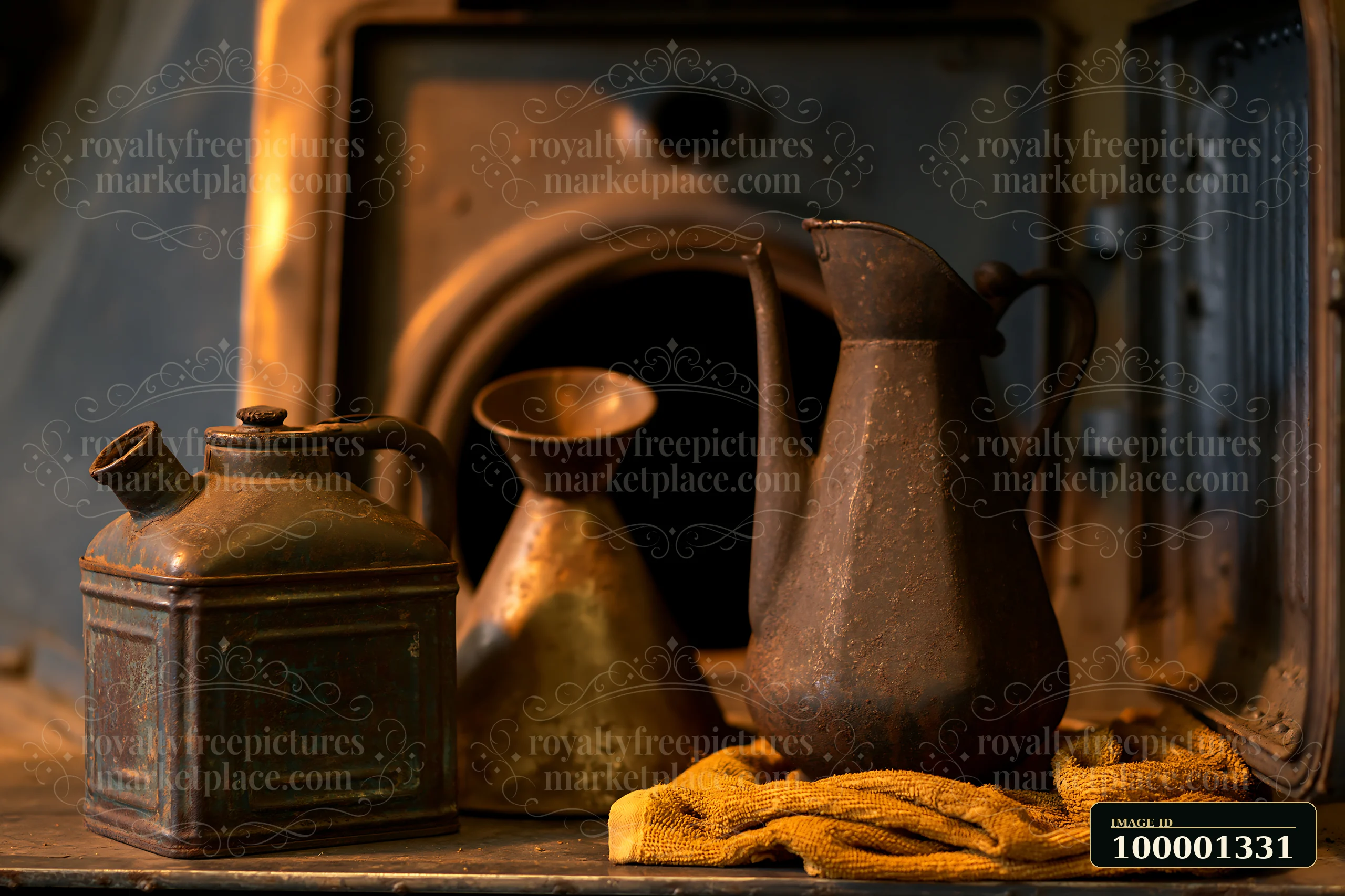Several metal maintenance tools sit on a workbench.