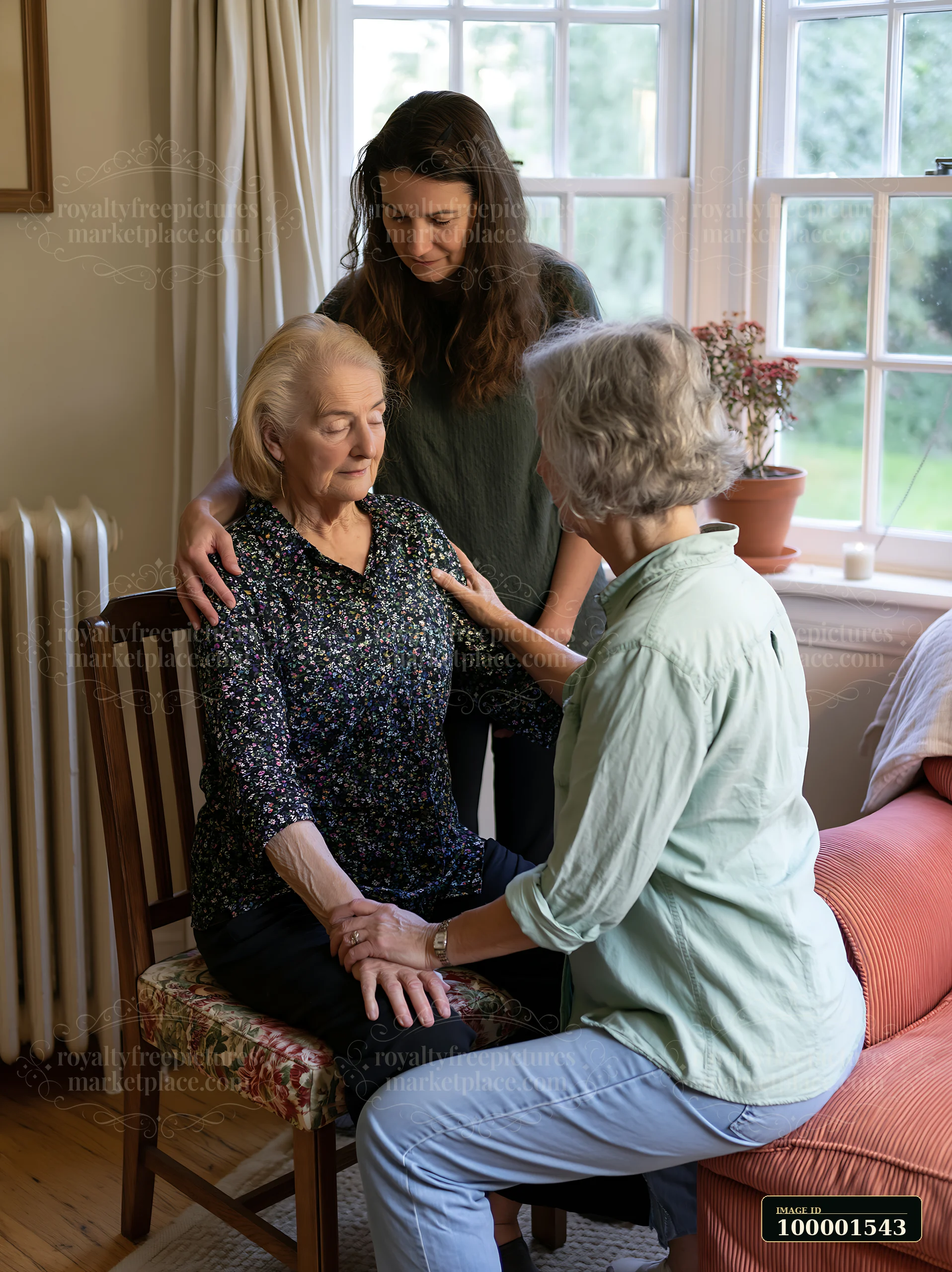 A person with Parkinson's disease receiving support from two caregivers at home.