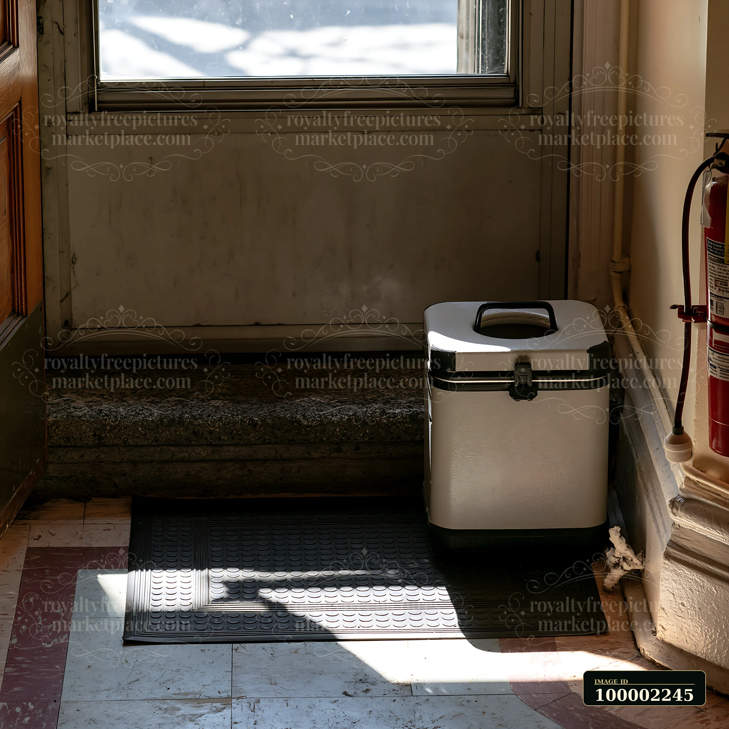 A delivery box sits on the doorstep of an apartment, ready to hold fresh milk.