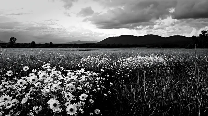 Floodplain meadow with reeds and flowers in Saga - AI-generated stock image