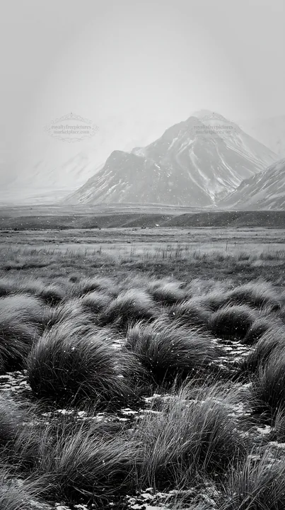 Snowy alps and meadow in Lake Tekapo during winter - AI-generated stock image