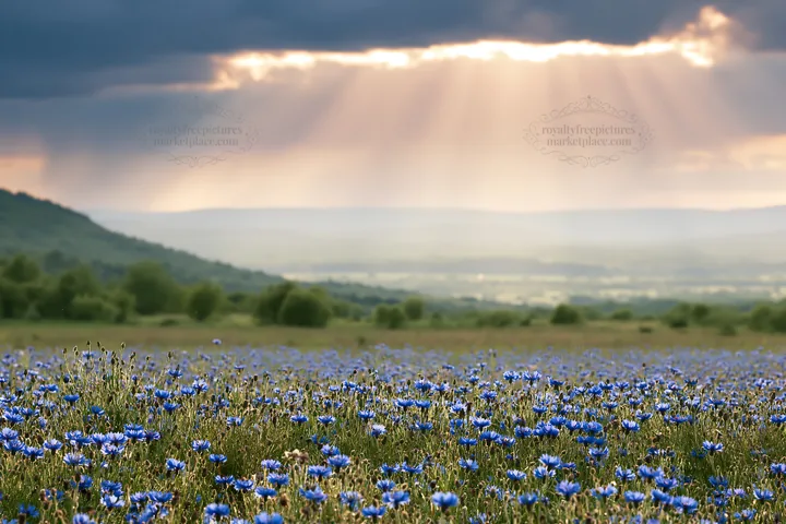 Cornflower meadow website header image - AI-generated stock image