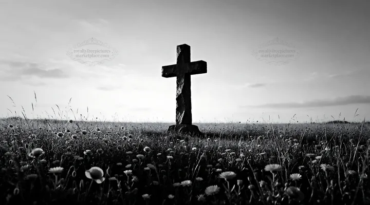Christian cross in autumn meadow with copper light - AI-generated stock image