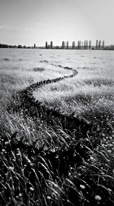 Vibrant Christmas garland curving through a grassy meadow - AI-generated stock image