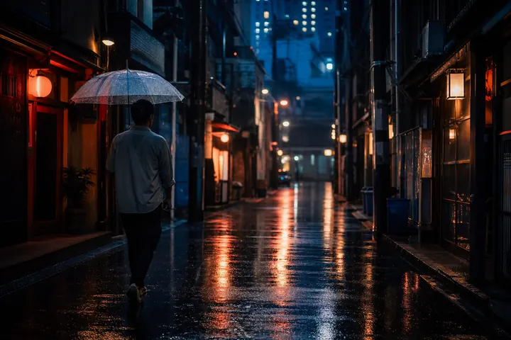 Walking Through the Rainy City