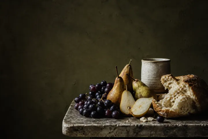 Pears and Sourdough in Window Light