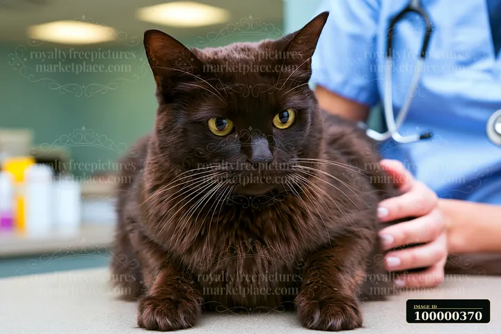 A rare cat breed sits on a table during a veterinary examination.