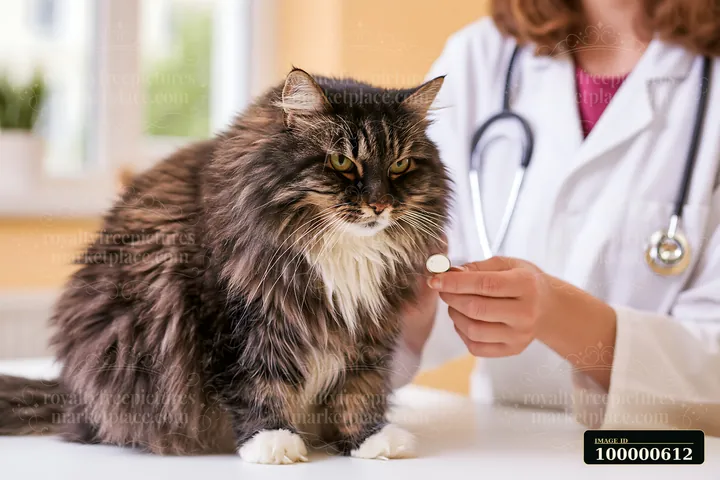 A veterinarian checks a rare cat breed in a clinic.