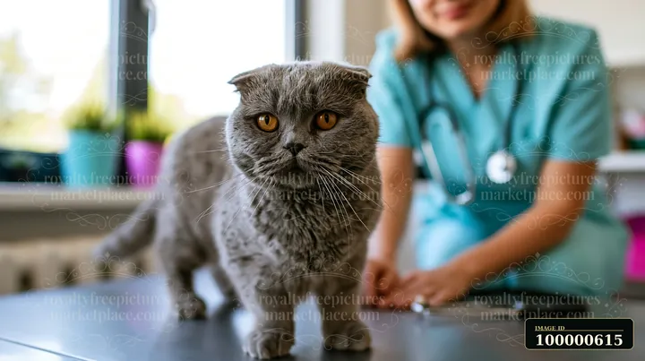A veterinarian conducts a veterinary examination on a rare cat breed in a modern clinic.