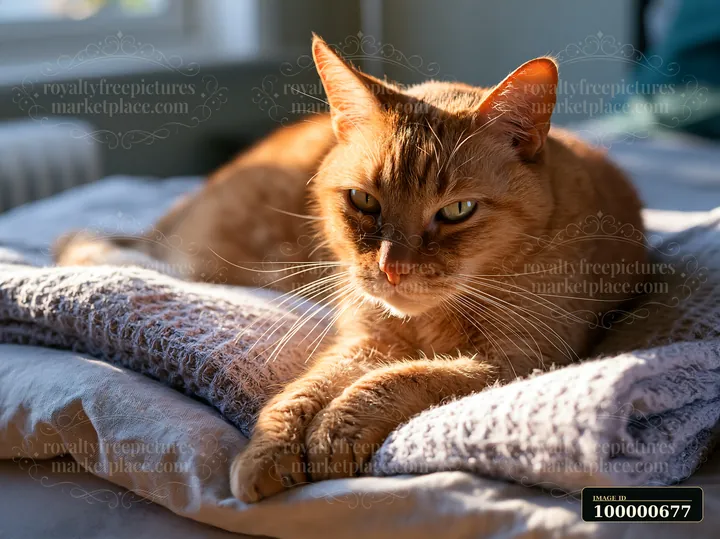A Suphalak cat lies on a soft blanket, with sunlight casting warmth on its fur.
