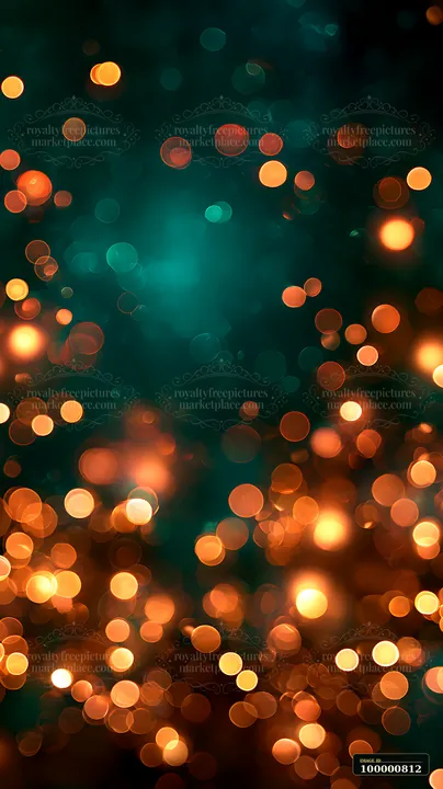 Colorful bokeh lights create an abstract background with warm orange and cool teal tones.