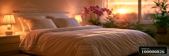 A cozy bedroom features soft bedding and plants near a window.