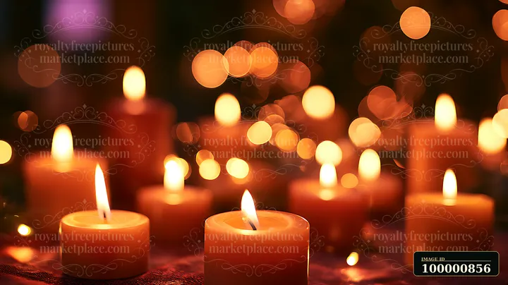 Candles of various sizes burn softly in a dark environment, creating a warm ambiance.