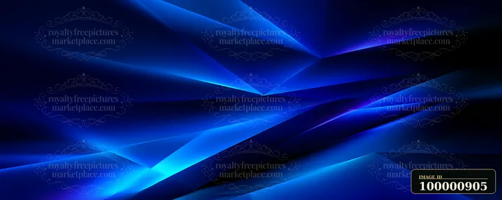 Deep blue hues create a geometric abstract background with sharp angles and dynamic shapes.