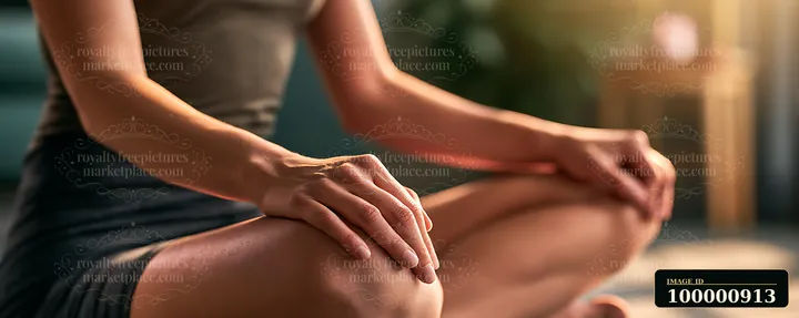 A woman practices mindfulness by sitting cross-legged on a floor in a warm indoor space.