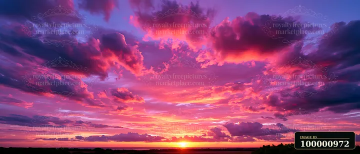 A sunset fills the sky with shades of purple, pink, and orange as clouds reflect the fading sunlight.