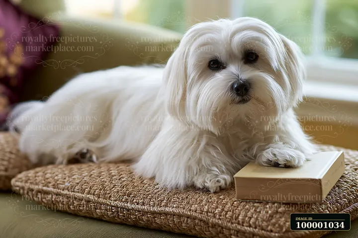 A rare dog breed is resting on a woven cushion on a sofa at home.