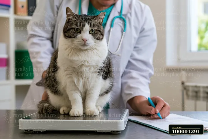 A rare cat breed is undergoing a veterinary examination on a scale in an animal clinic.