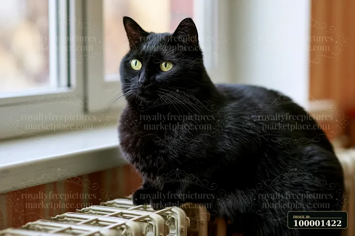 A Bombay cat sits on a radiator near a window, enjoying the light indoors.