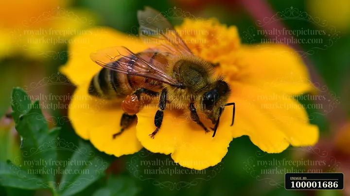 A honey bee crawling on a yellow flower petal during daylight.
