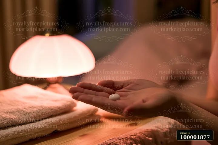 A person holds a small dose of skincare cream in their palm.