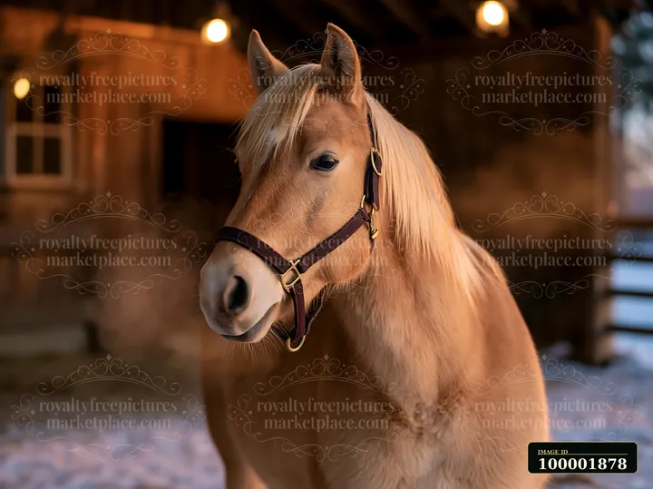 A horse stands in a stable, releasing visible breath in the cold air.
