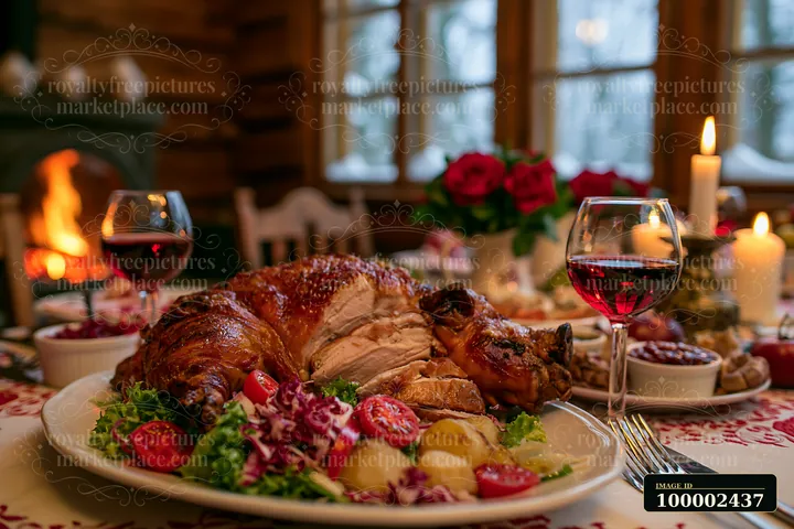A roasted pig served with salad is the centerpiece of a dining table.