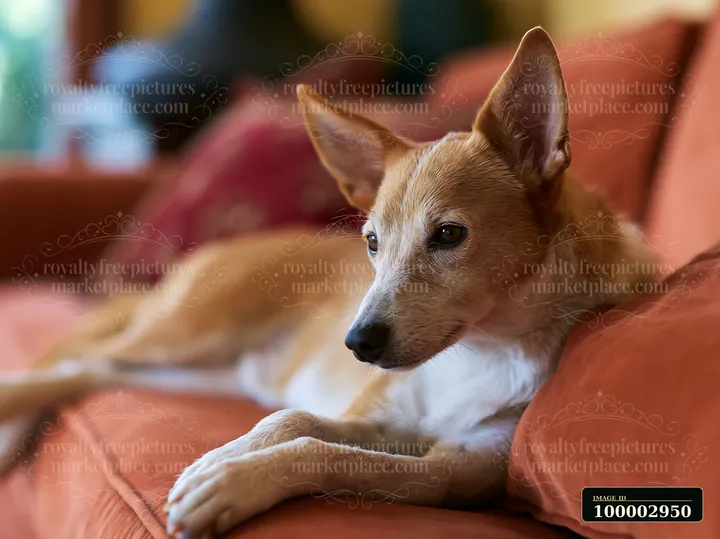 A rare dog breed is lying on a sofa in a living room.