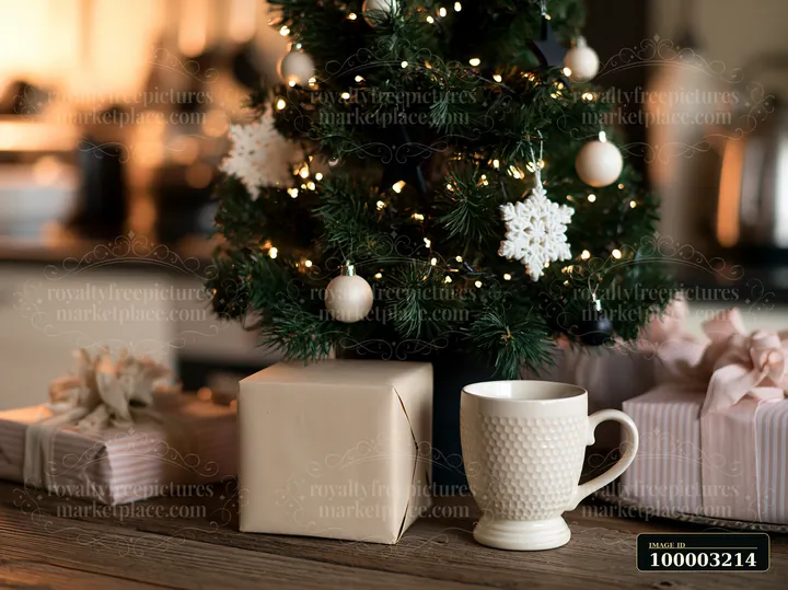 A Christmas tree with monochrome decorations stands in a cozy living room.