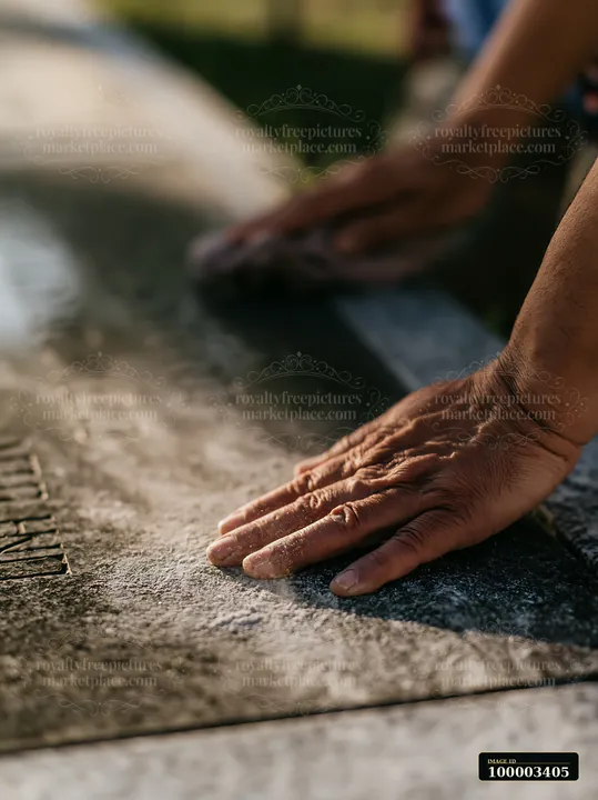 Hands gently wiping a gravestone at a veterans cemetery while honoring the memory of those who served.