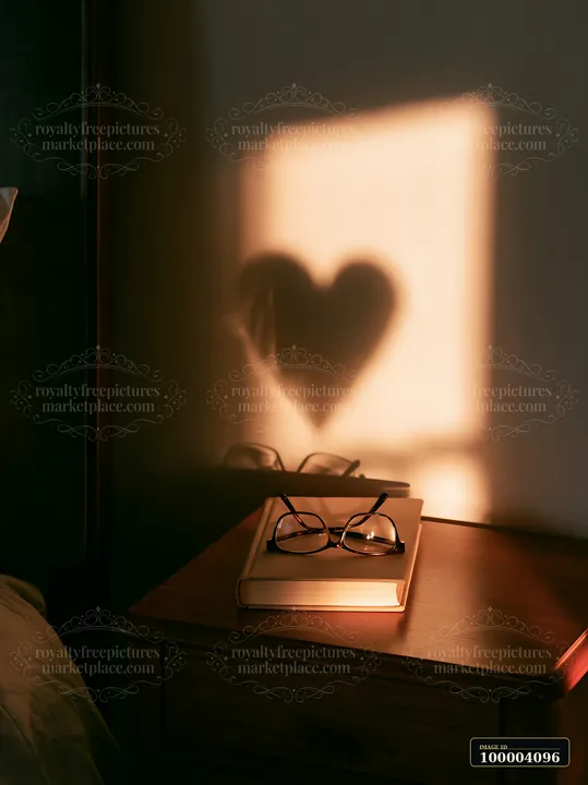 A heart-shaped shadow appears on the wall from the sunlight through a window.