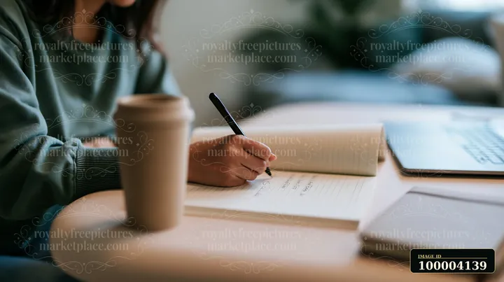 A person is writing a gift list at a desk while holding a pen.