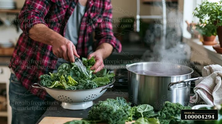 A person prepares vegetables in a kitchen for a Christmas dinner.