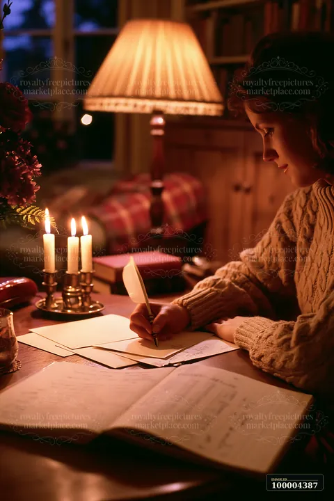 A person is writing a gift list at a desk in a cozy room.