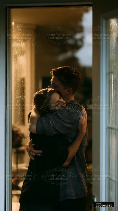 Two people embrace in a warmly lit doorway during a moment of grief and emotional support.